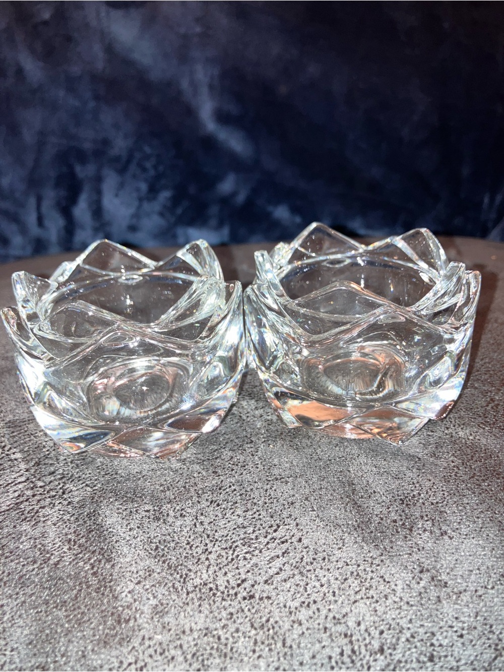 Clear Glass Lotus Tea Light Holders - Set of 2